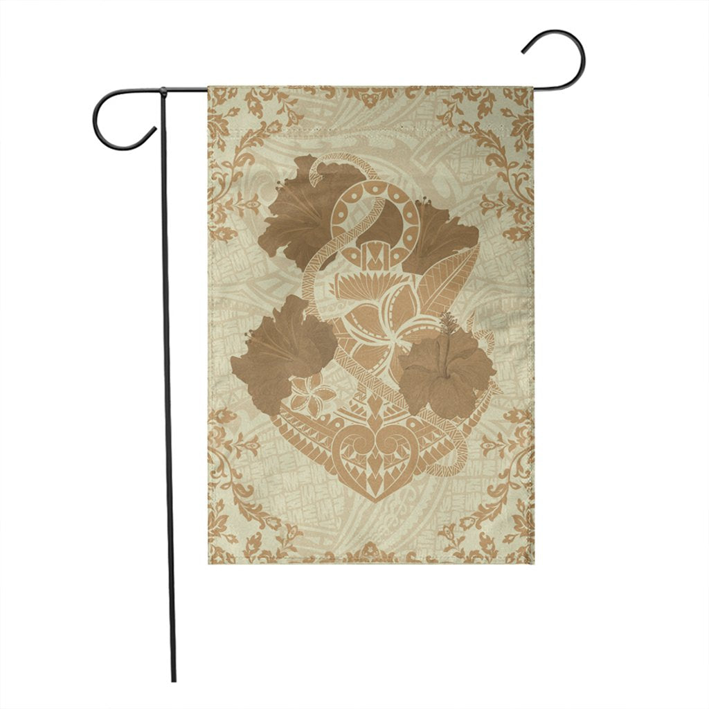 Hawaii Anchor Hibiscus Flower Vintage Flag - AH - Beige - Polynesian Pride
