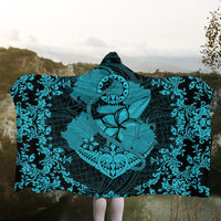 Hawaii Anchor Hibiscus Flower Vintage Hooded Blanket - AH - Blue - Polynesian Pride