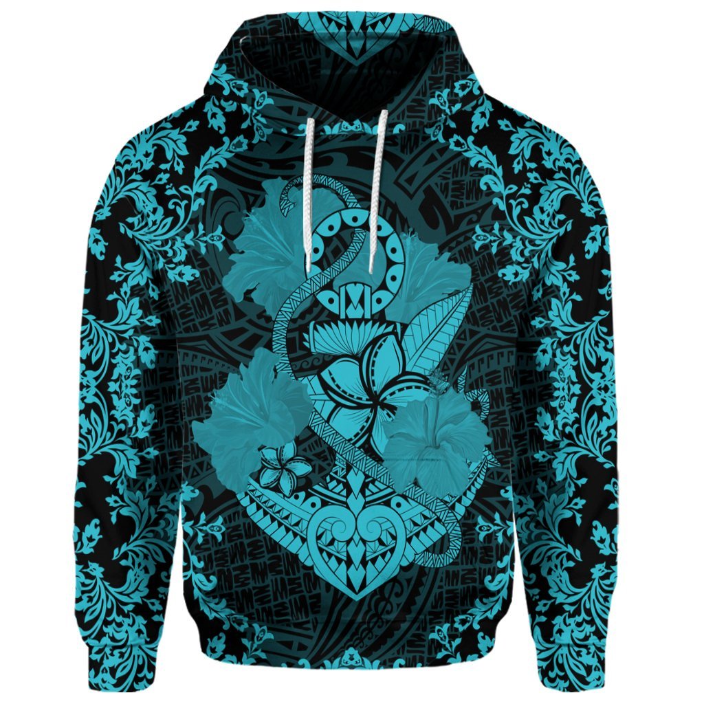 Custom Hawaii Anchor Hibiscus Flower Vintage Hoodie Blue - Polynesian Pride