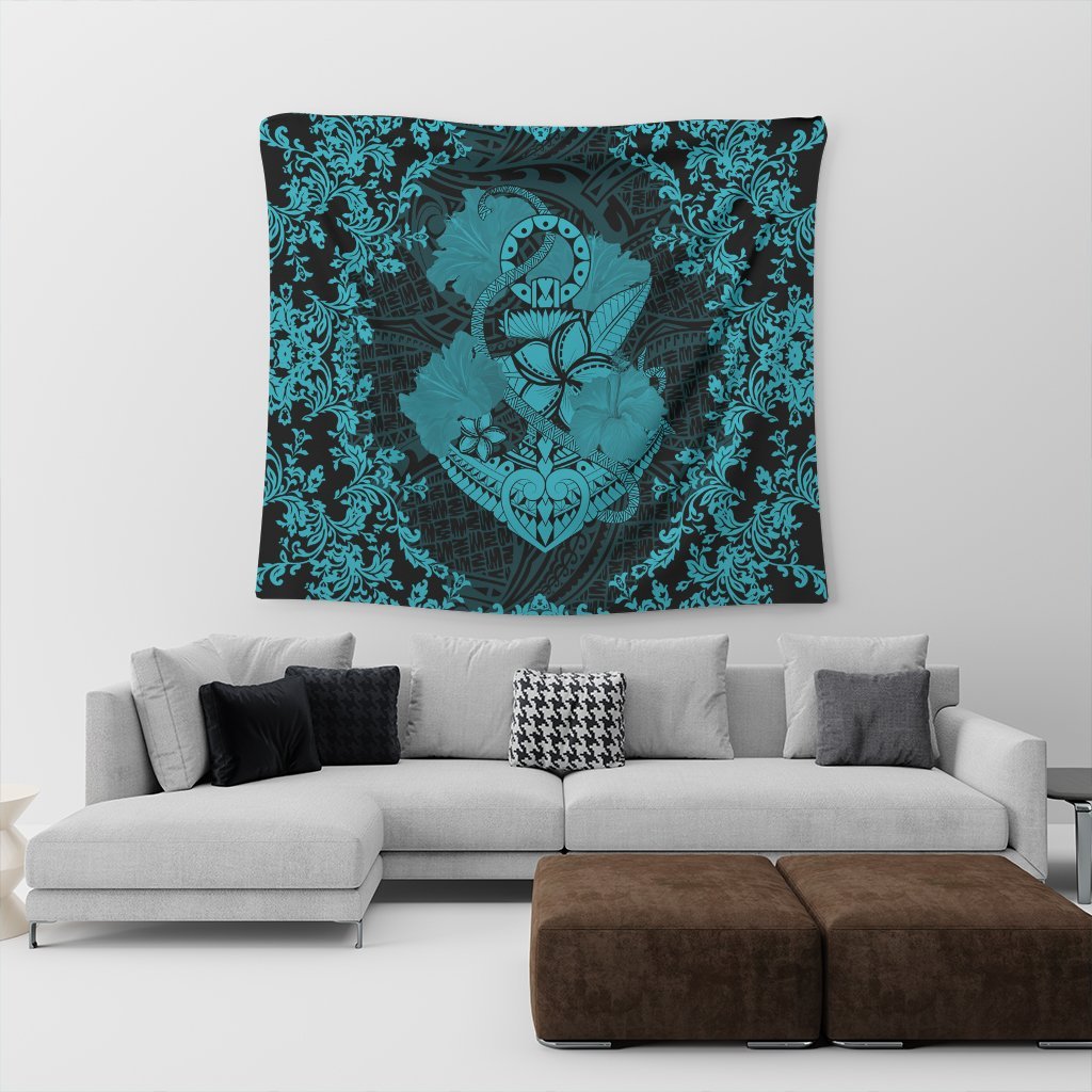 Hawaii Anchor Hibiscus Flower Vintage Tapestry - AH - Blue - Polynesian Pride