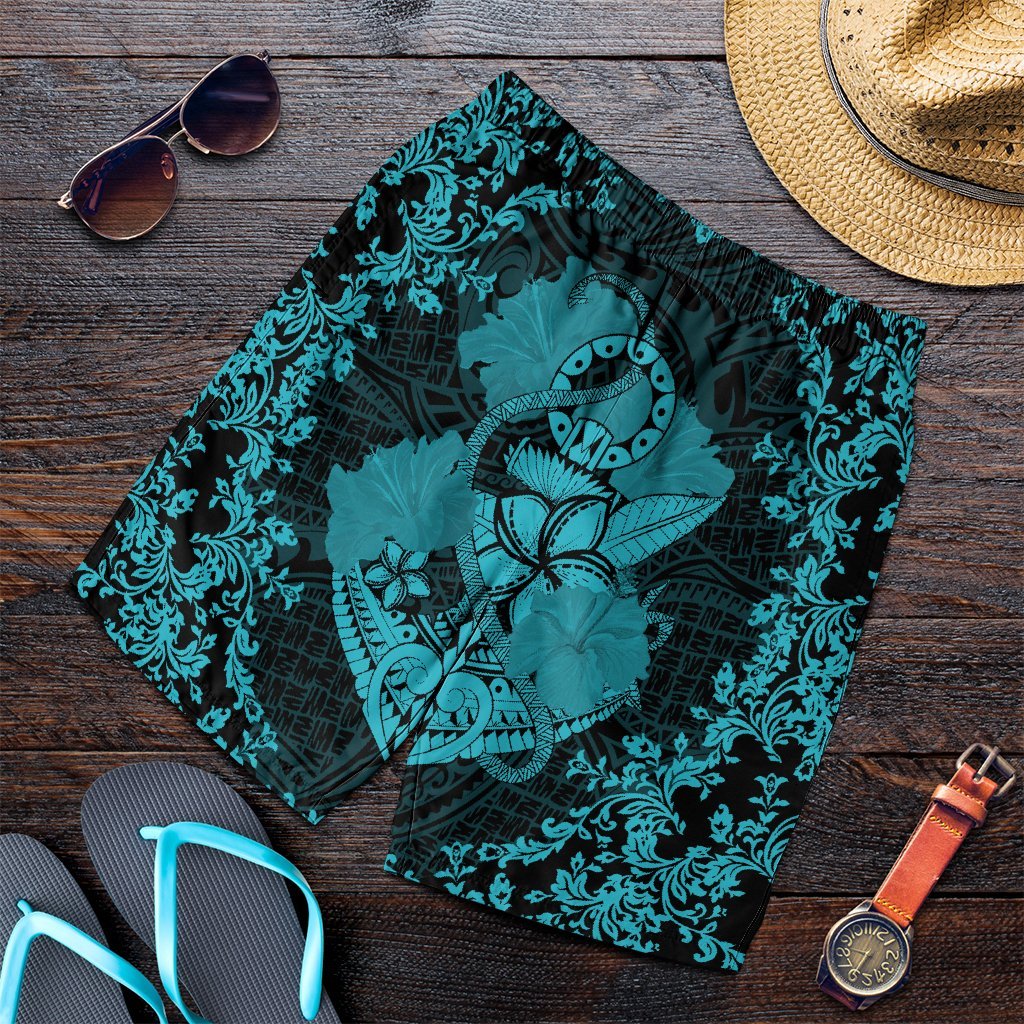 Hawaii Anchor Hibiscus Flower Vintage Men's Shorts - AH - Blue Art - Polynesian Pride