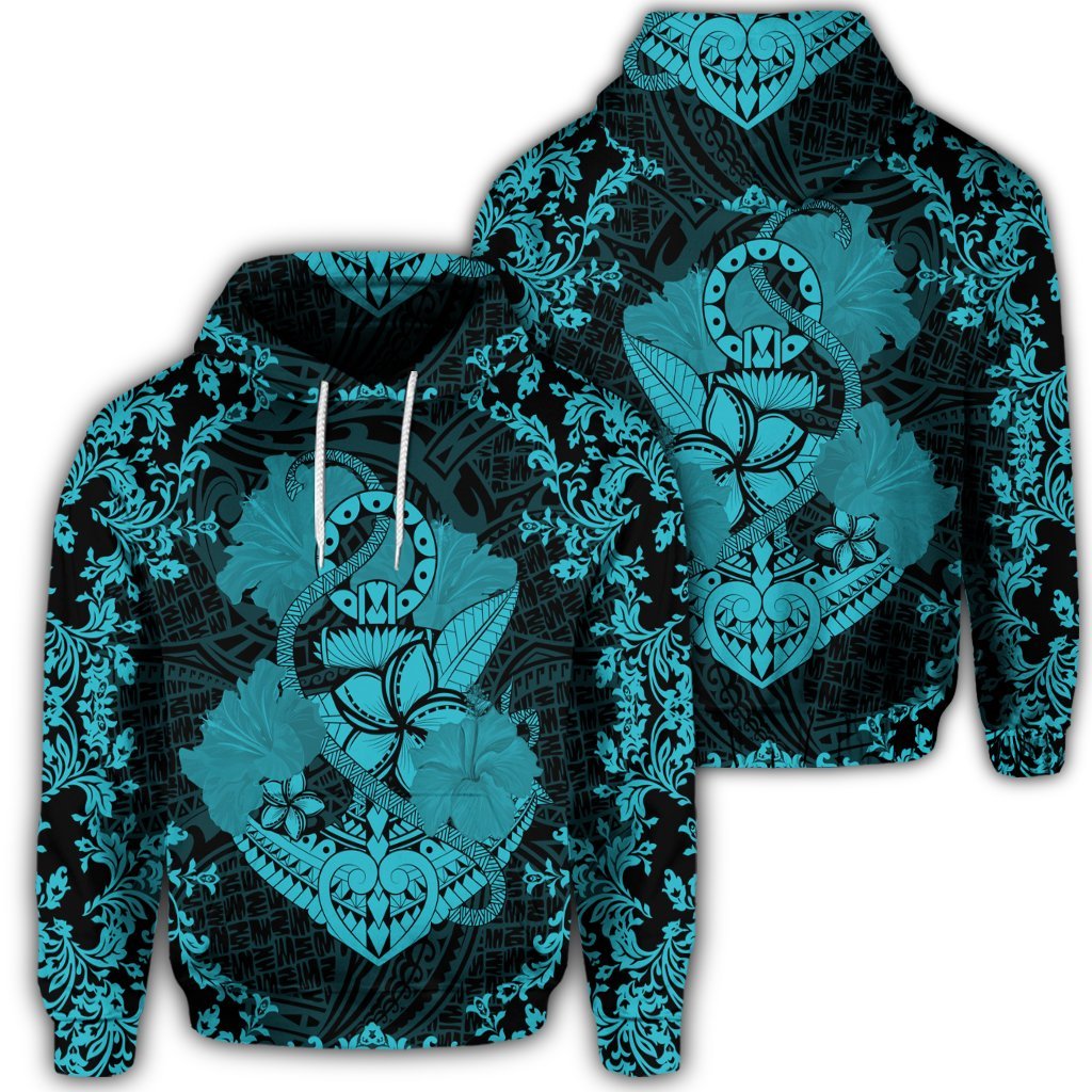 Hawaiian Anchor Hibiscus Flower Vintage Hoodie Blue Unisex Art - Polynesian Pride