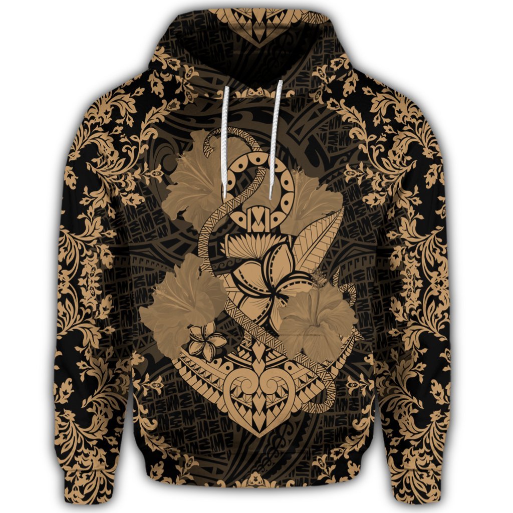 Hawaii Anchor Hibiscus Flower Vintage Hoodie Gold - Polynesian Pride