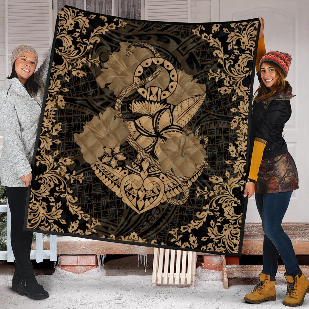Hawaii Anchor Hibiscus Flower Vintage Premium Quilts - AH - Gold - Polynesian Pride