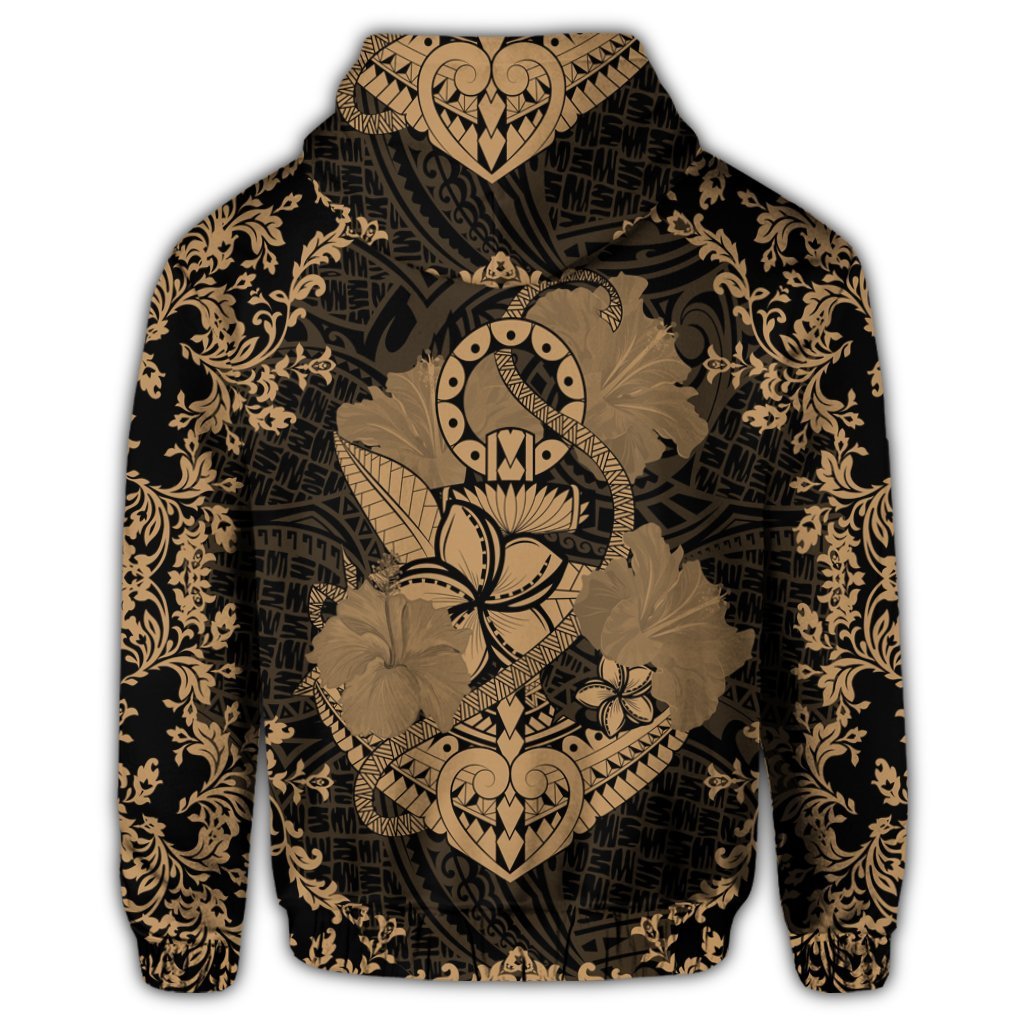 Hawaii Anchor Hibiscus Flower Vintage Hoodie Gold - Polynesian Pride