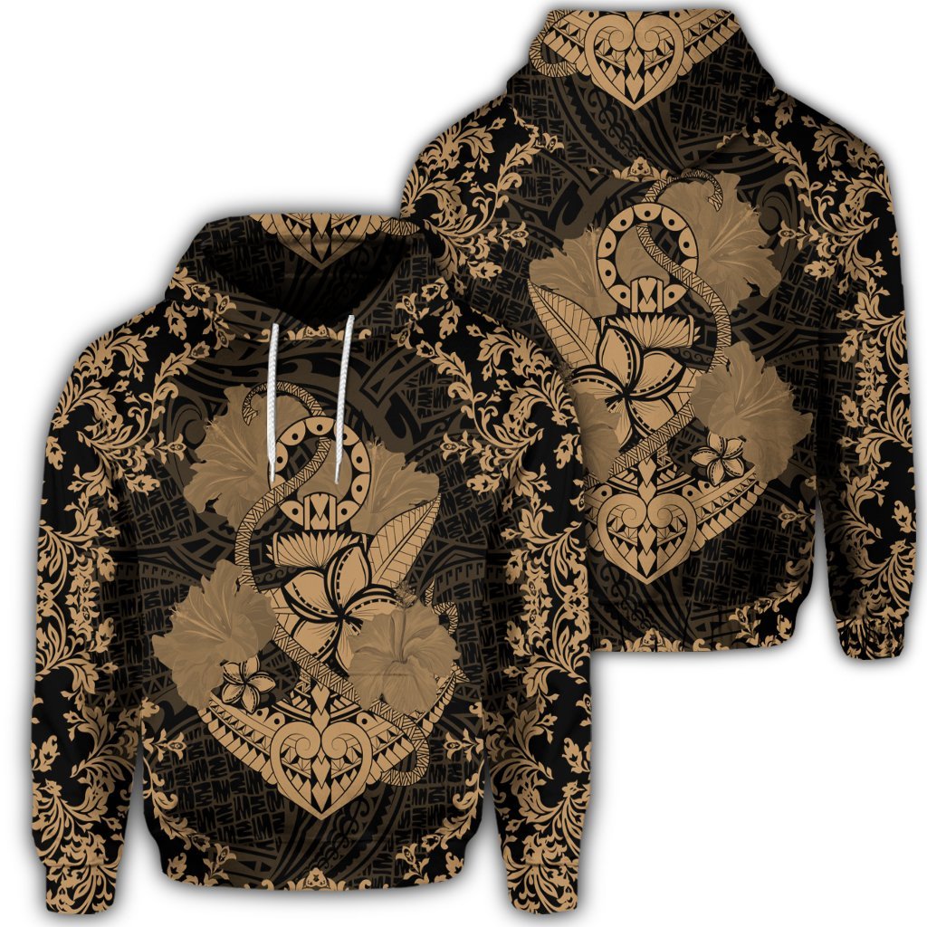 Hawaii Anchor Hibiscus Flower Vintage Hoodie Gold Unisex Art - Polynesian Pride
