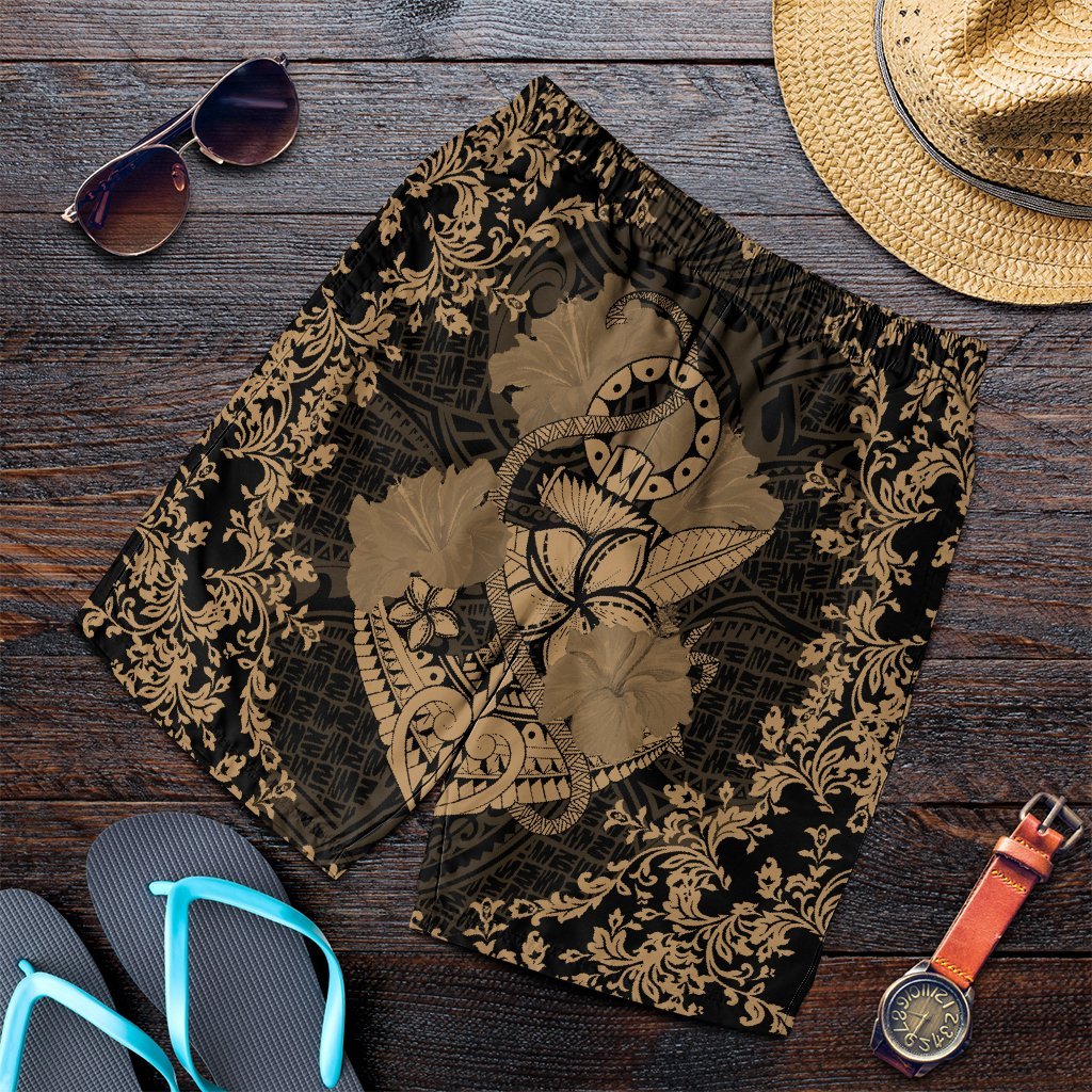 Hawaii Anchor Hibiscus Flower Vintage Men's Shorts - AH - Gold Art - Polynesian Pride