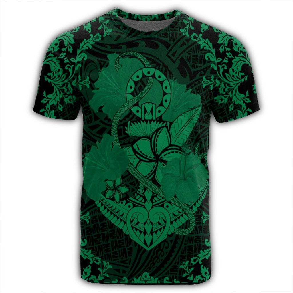 Hawaii Anchor Hibiscus Flower Vintage T Shirt Green - Polynesian Pride