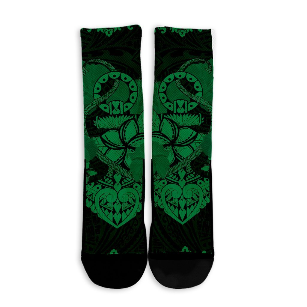 Hawaii Anchor Hibiscus Flower Vintage Crew Socks - AH - Green - Polynesian Pride