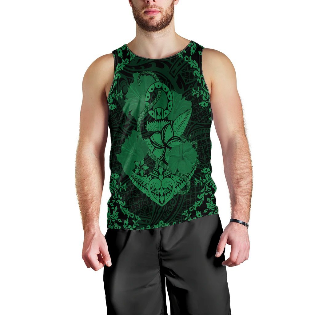Hawaii Anchor Hibiscus Flower Vintage Tank Top - AH - Green Black - Polynesian Pride