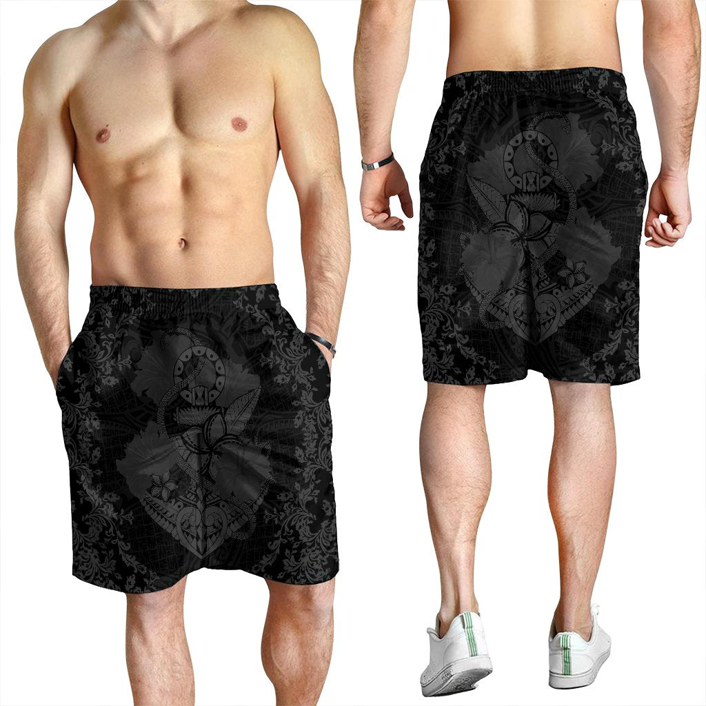Hawaii Anchor Hibiscus Flower Vintage Men's Shorts - AH - Grey - Polynesian Pride