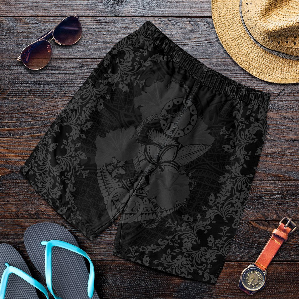 Hawaii Anchor Hibiscus Flower Vintage Men's Shorts - AH - Grey Art - Polynesian Pride