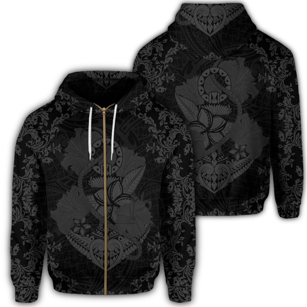 Hawaii Anchor Hibiscus Flower Vintage Zip Hoodie Grey Unisex Art - Polynesian Pride