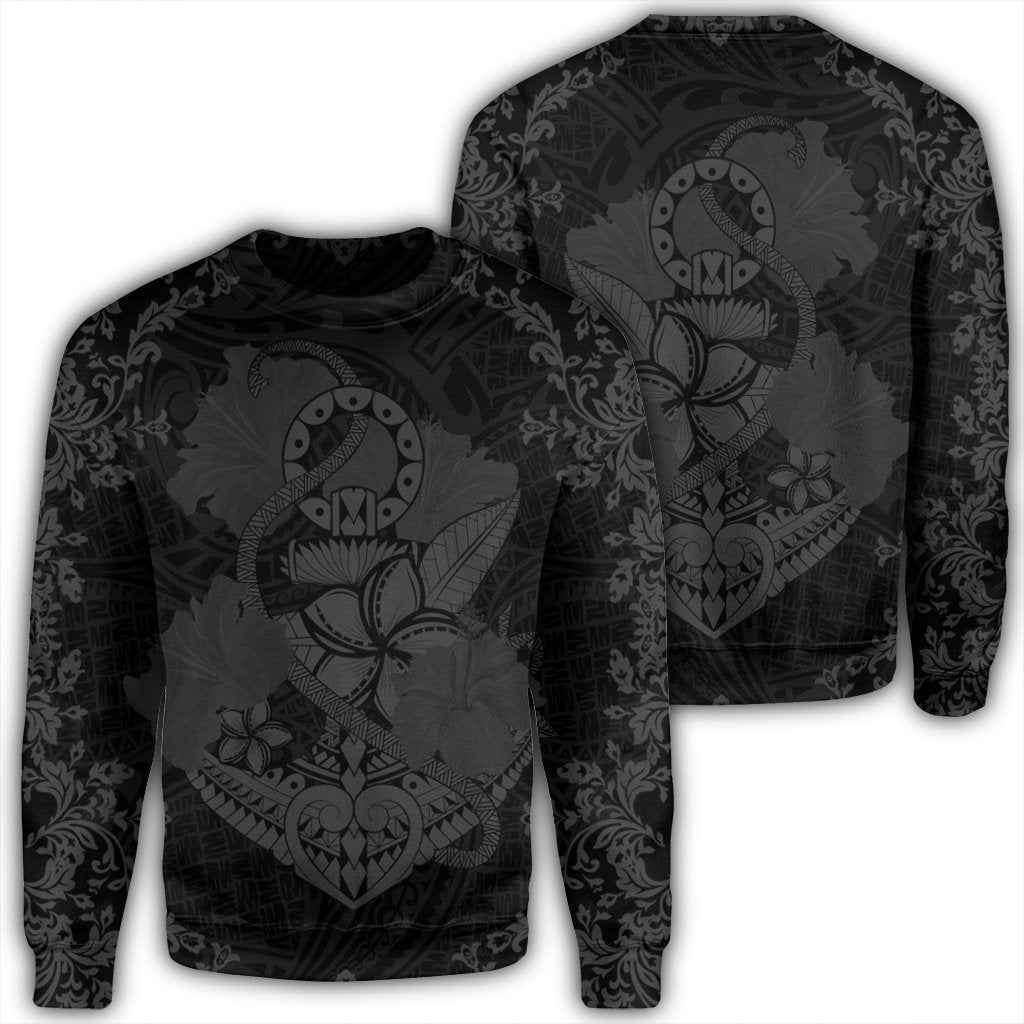 Hawaii Anchor Hibiscus Flower Vintage Sweatshirt - AH - Grey Unisex Black - Polynesian Pride
