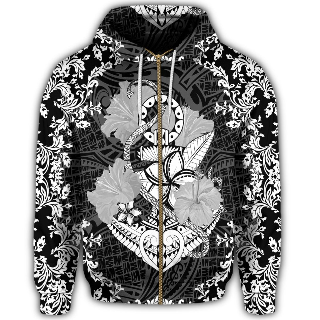 Hawaii Anchor Hibiscus Flower Vintage Zip Hoodie - Polynesian Pride