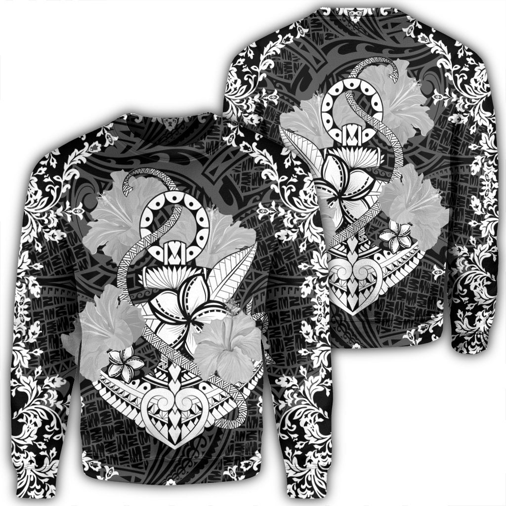 Hawaii Anchor Hibiscus Flower Vintage Sweatshirt - AH Unisex Black - Polynesian Pride