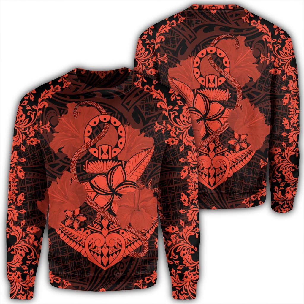 Hawaii Anchor Hibiscus Flower Vintage Sweatshirt - AH - Orange Unisex Black - Polynesian Pride