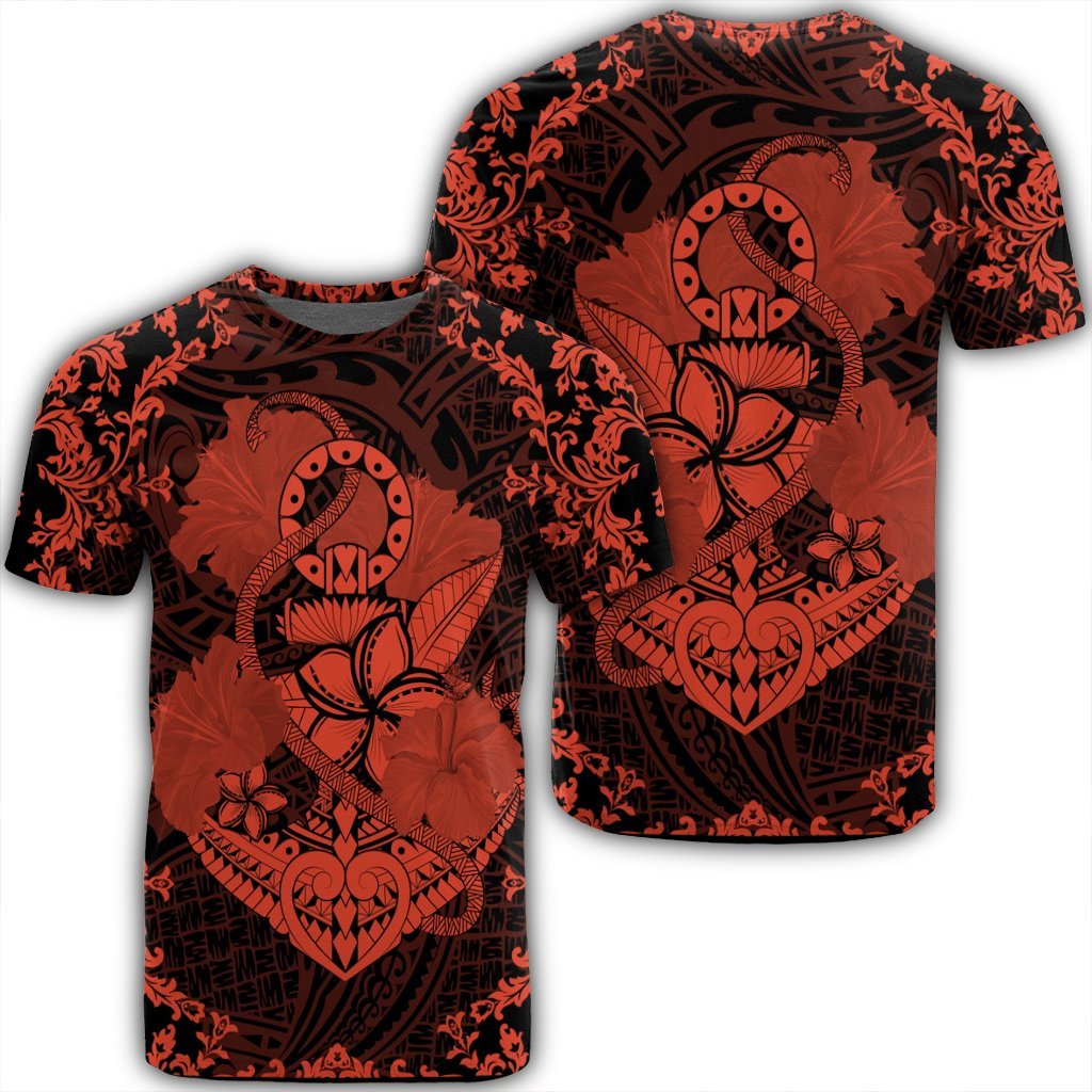 Hawaii Anchor Hibiscus Flower Vintage T Shirt Orange Unisex Black - Polynesian Pride