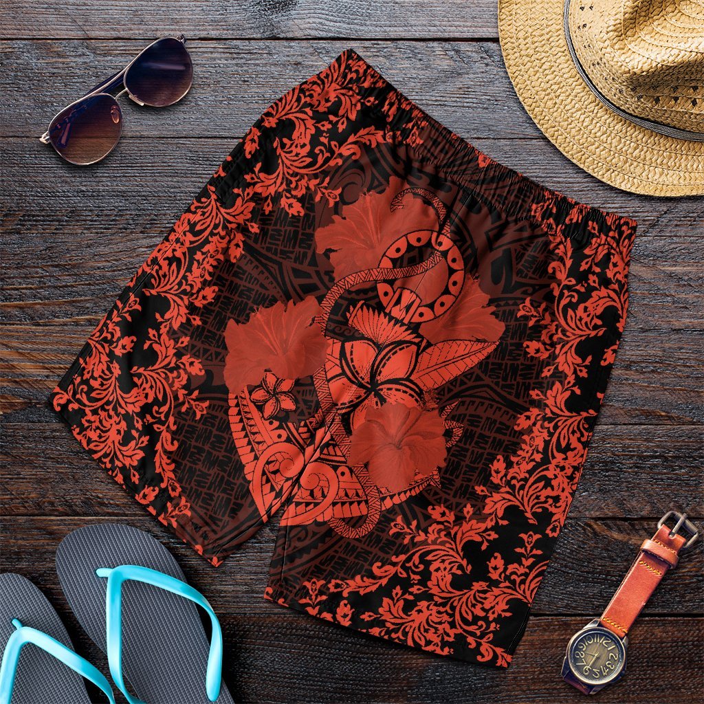 Hawaii Anchor Hibiscus Flower Vintage Men's Shorts - AH - Orange Art - Polynesian Pride