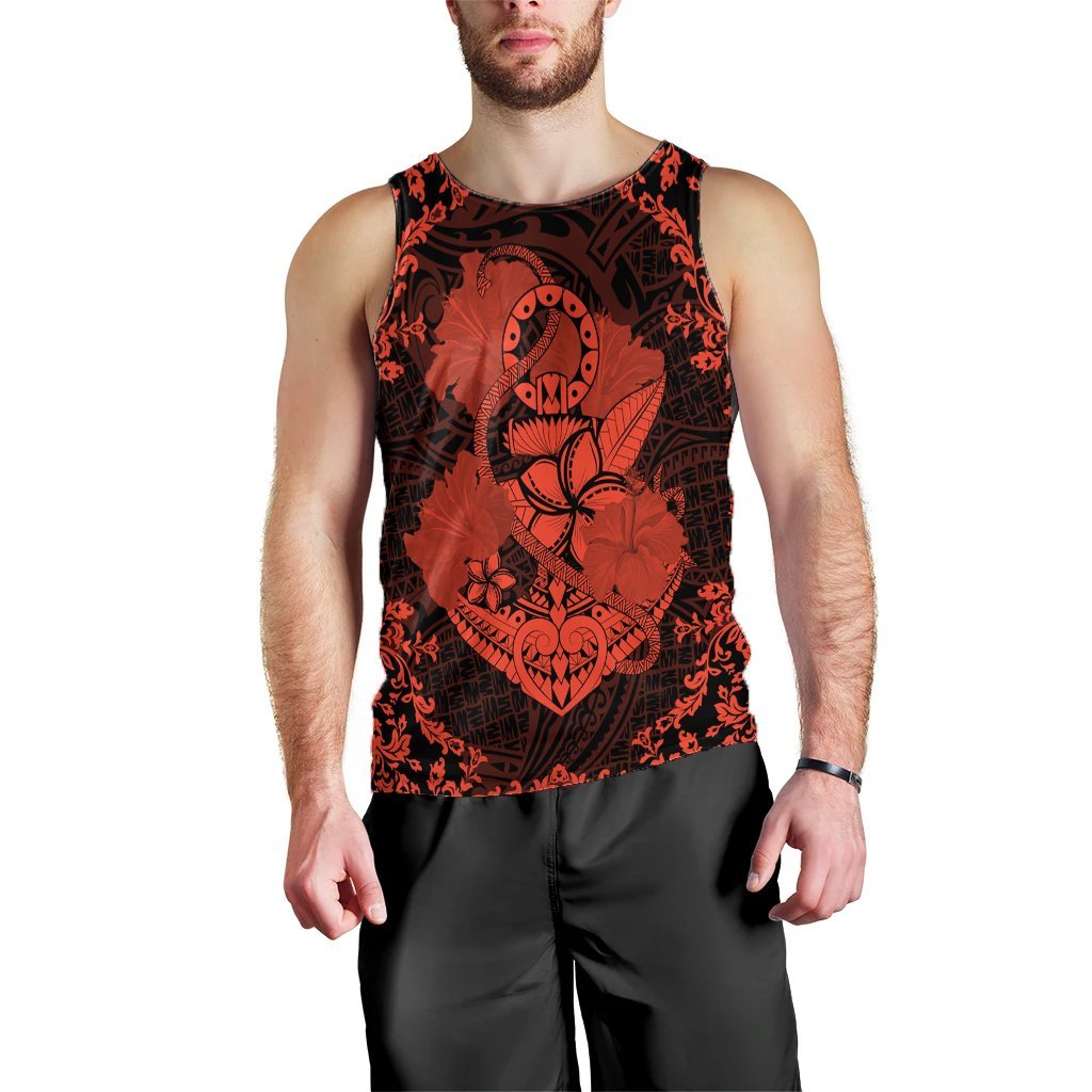 Hawaii Anchor Hibiscus Flower Vintage Tank Top - AH - Orange Black - Polynesian Pride