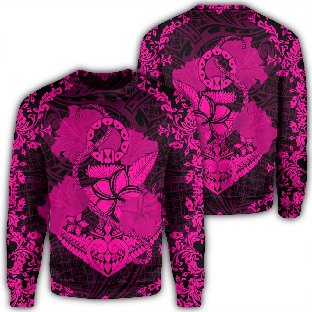 Hawaii Anchor Hibiscus Flower Vintage Sweatshirt - AH - Pink Unisex Black - Polynesian Pride