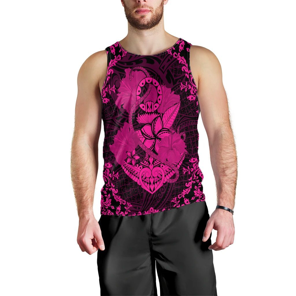Hawaii Anchor Hibiscus Flower Vintage Tank Top - AH - Pink Black - Polynesian Pride