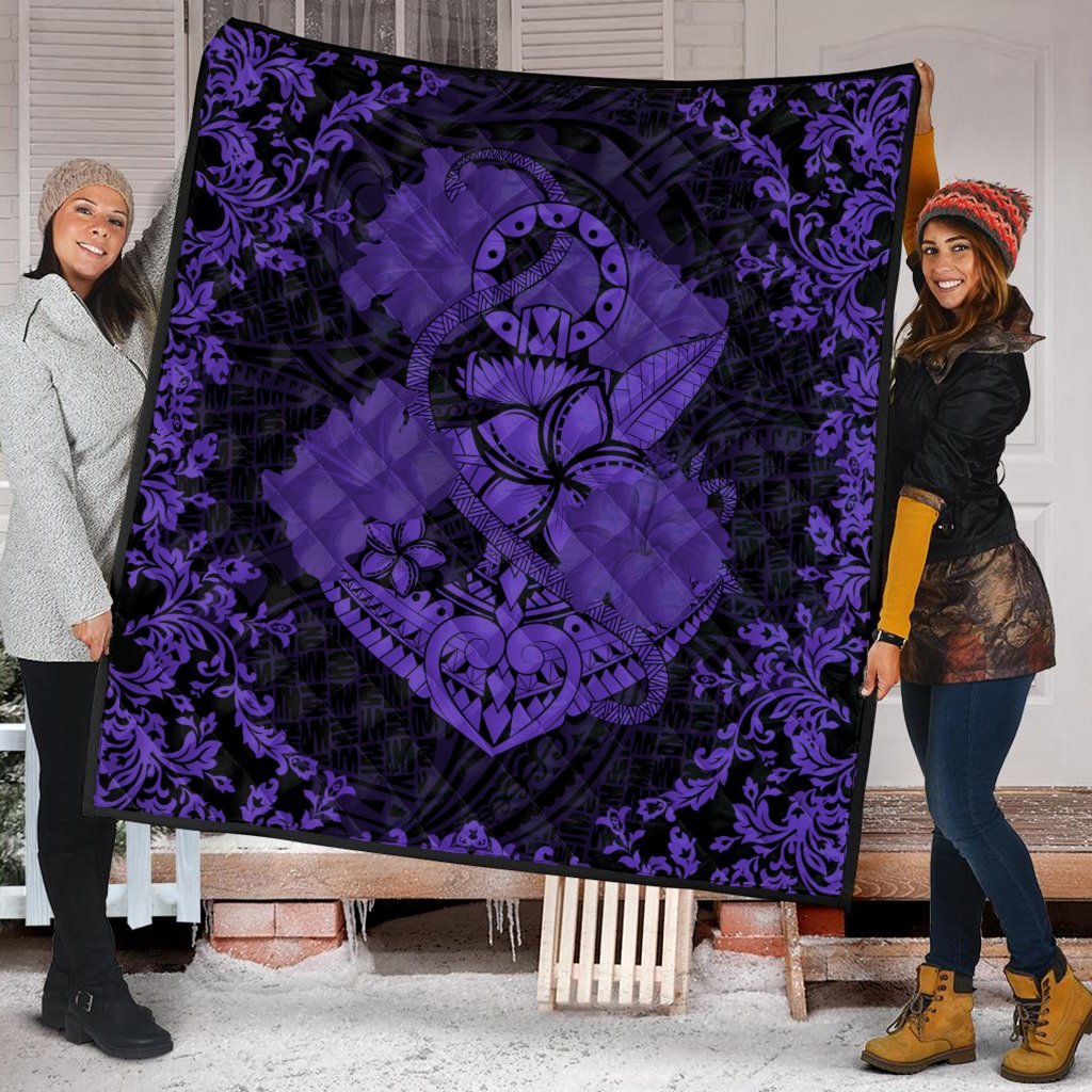 Hawaii Anchor Hibiscus Flower Vintage Premium Quilts - AH - Purple - Polynesian Pride