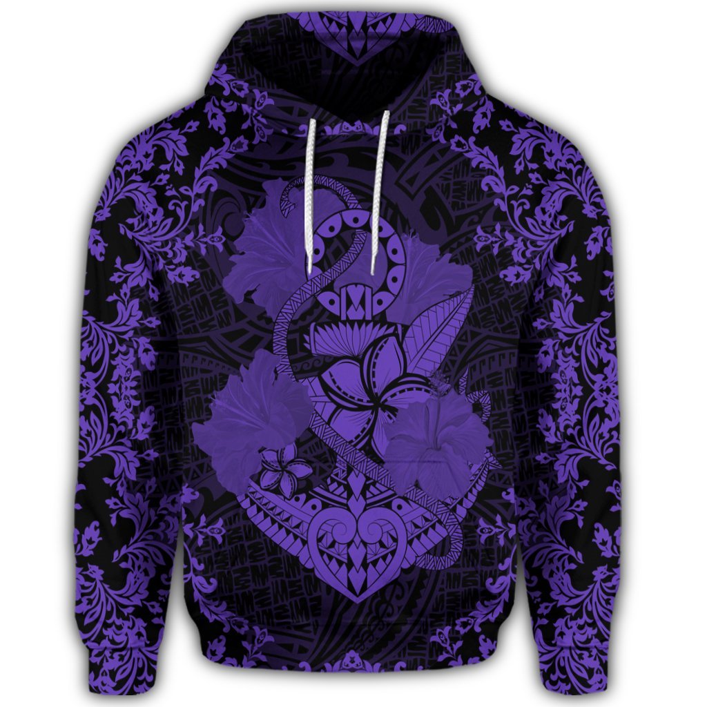 Hawaiian Anchor Hibiscus Flower Vintage Hoodie Purple - Polynesian Pride