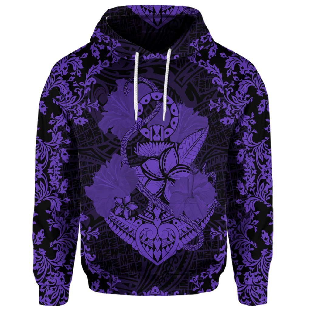 Custom Hawaii Anchor Hibiscus Flower Vintage Hoodie Purple - Polynesian Pride