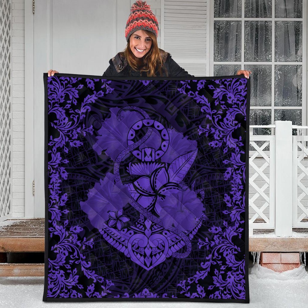 Hawaii Anchor Hibiscus Flower Vintage Premium Quilts - AH - Purple - Polynesian Pride