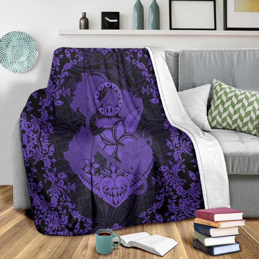 Hawaii Anchor Hibiscus Flower Vintage Premium Blankets - AH - Purple - Polynesian Pride