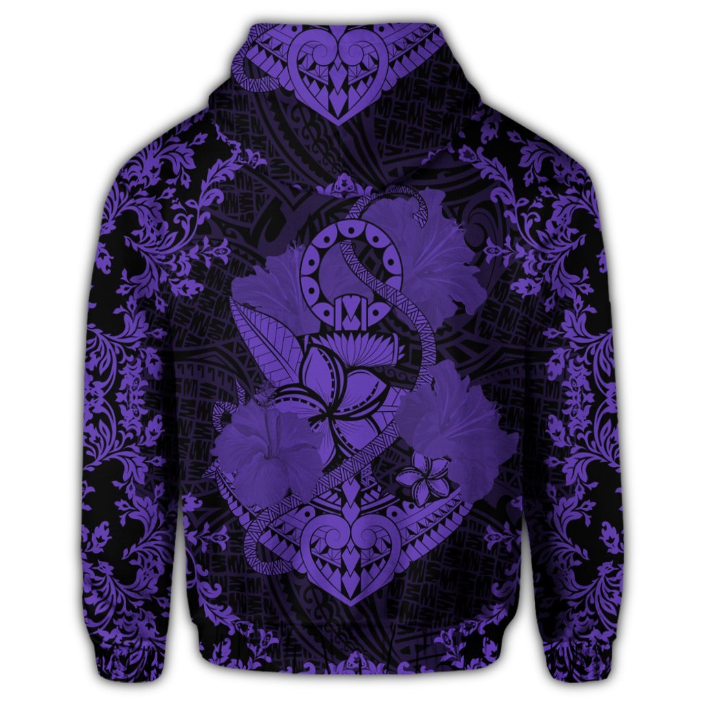 Hawaii Anchor Hibiscus Flower Vintage Zip Hoodie Purple - Polynesian Pride