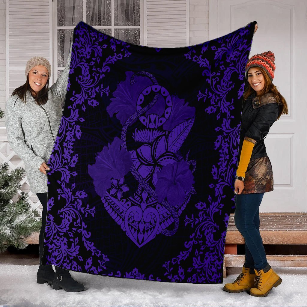 Hawaii Anchor Hibiscus Flower Vintage Premium Blankets - AH - Purple - Polynesian Pride