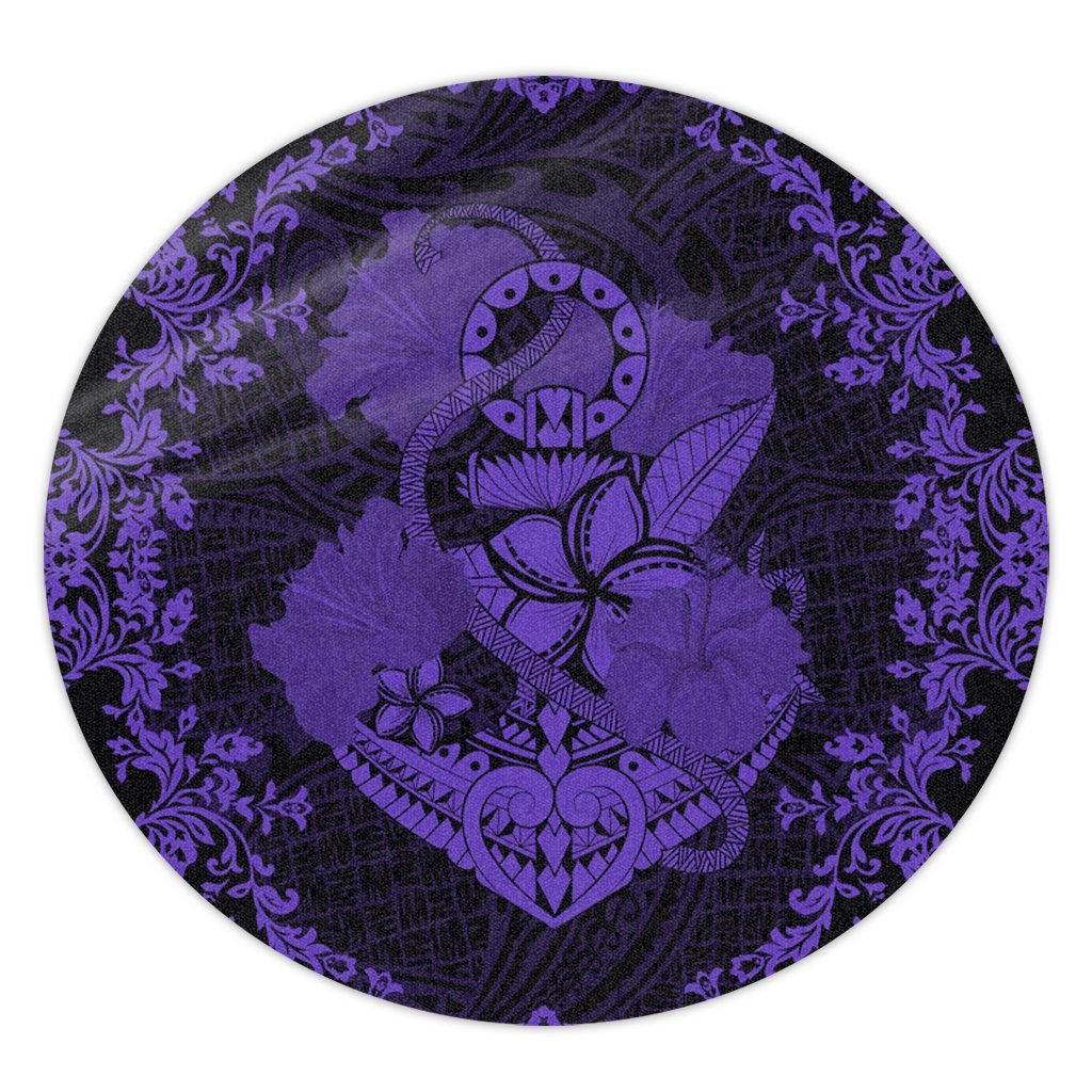 Hawaii Anchor Hibiscus Flower Vintage Round Carpet - AH - Purple Round Carpet Luxurious Plush - Polynesian Pride