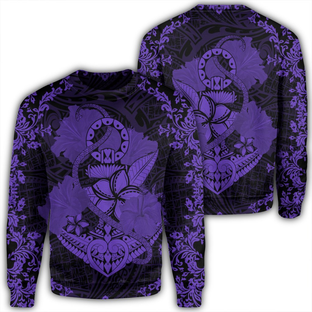 Hawaii Anchor Hibiscus Flower Vintage Sweatshirt - AH - Purple Unisex Black - Polynesian Pride