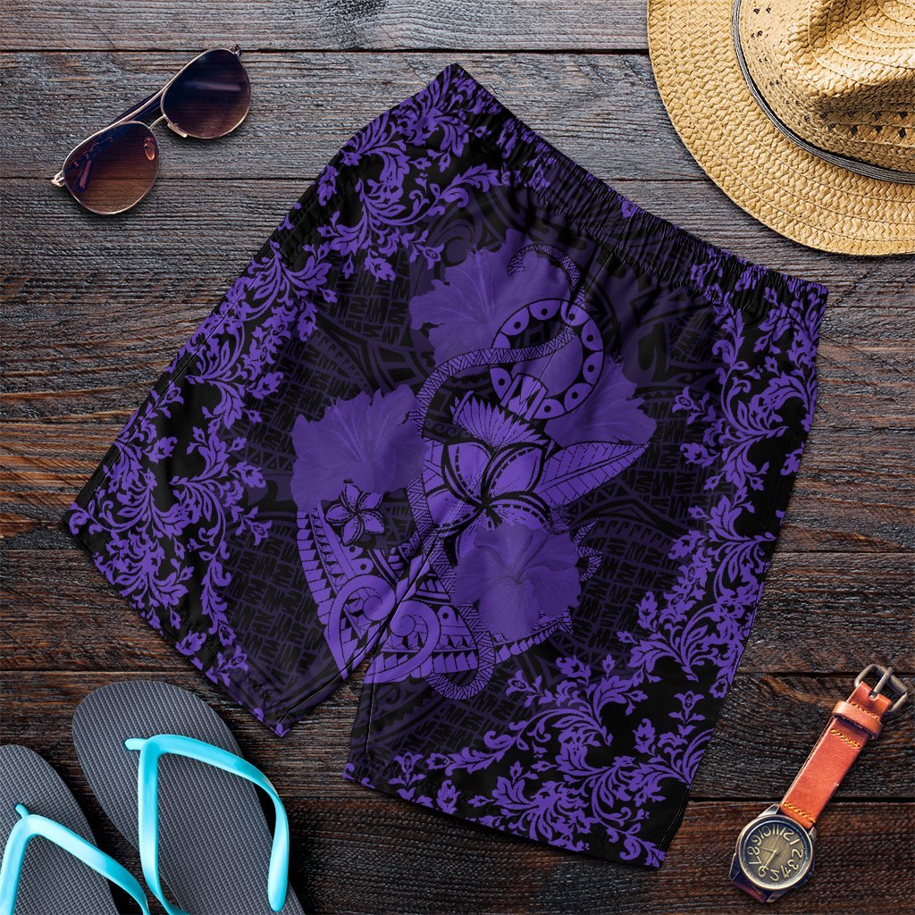 Hawaii Anchor Hibiscus Flower Vintage Men's Shorts - AH - Purple Art - Polynesian Pride