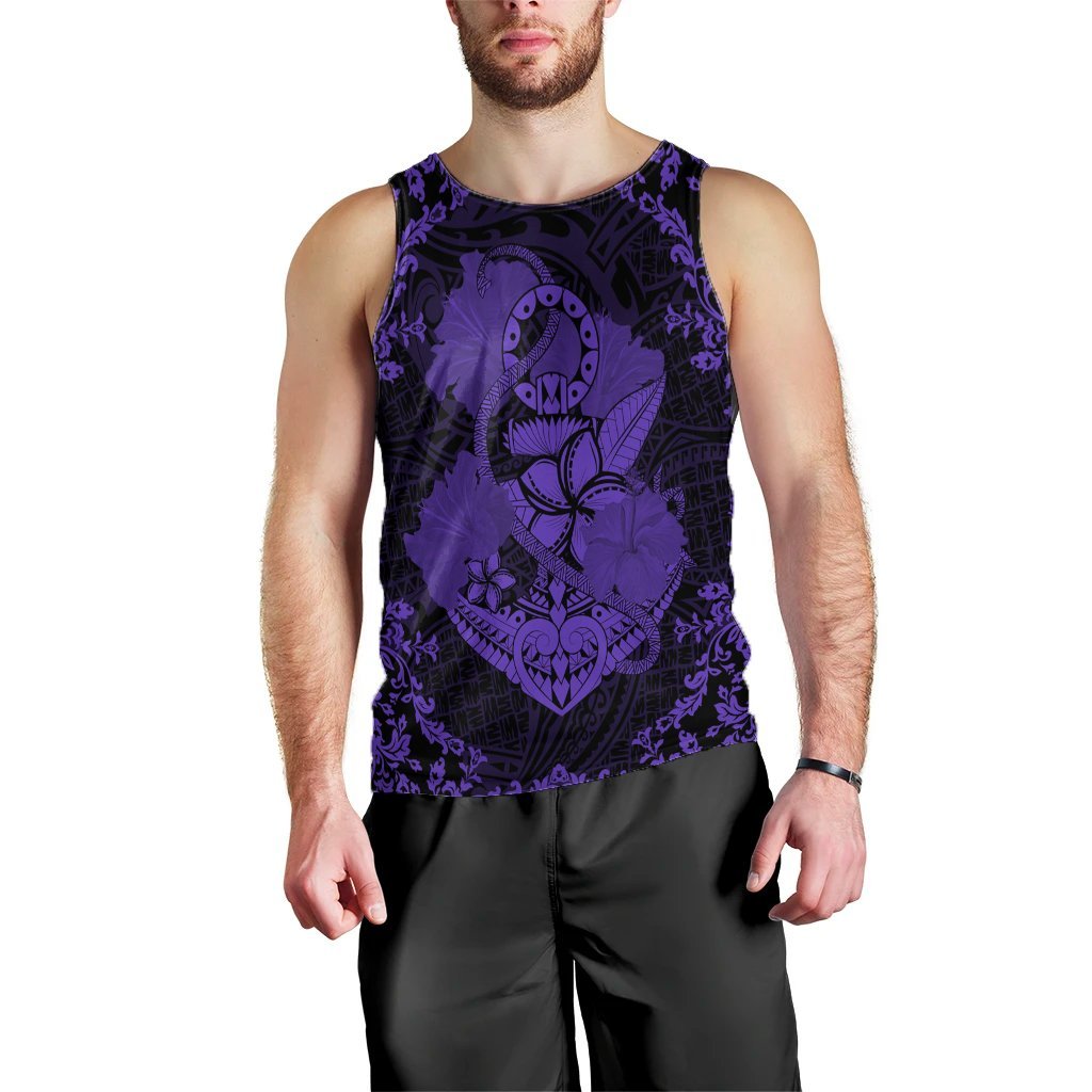 Hawaii Anchor Hibiscus Flower Vintage Tank Top - AH - Purple Black - Polynesian Pride