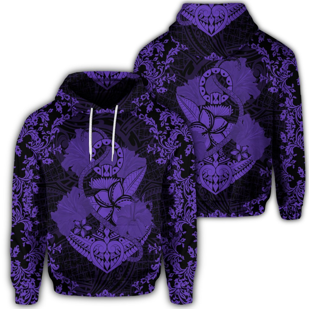 Hawaiian Anchor Hibiscus Flower Vintage Hoodie Purple Unisex Art - Polynesian Pride