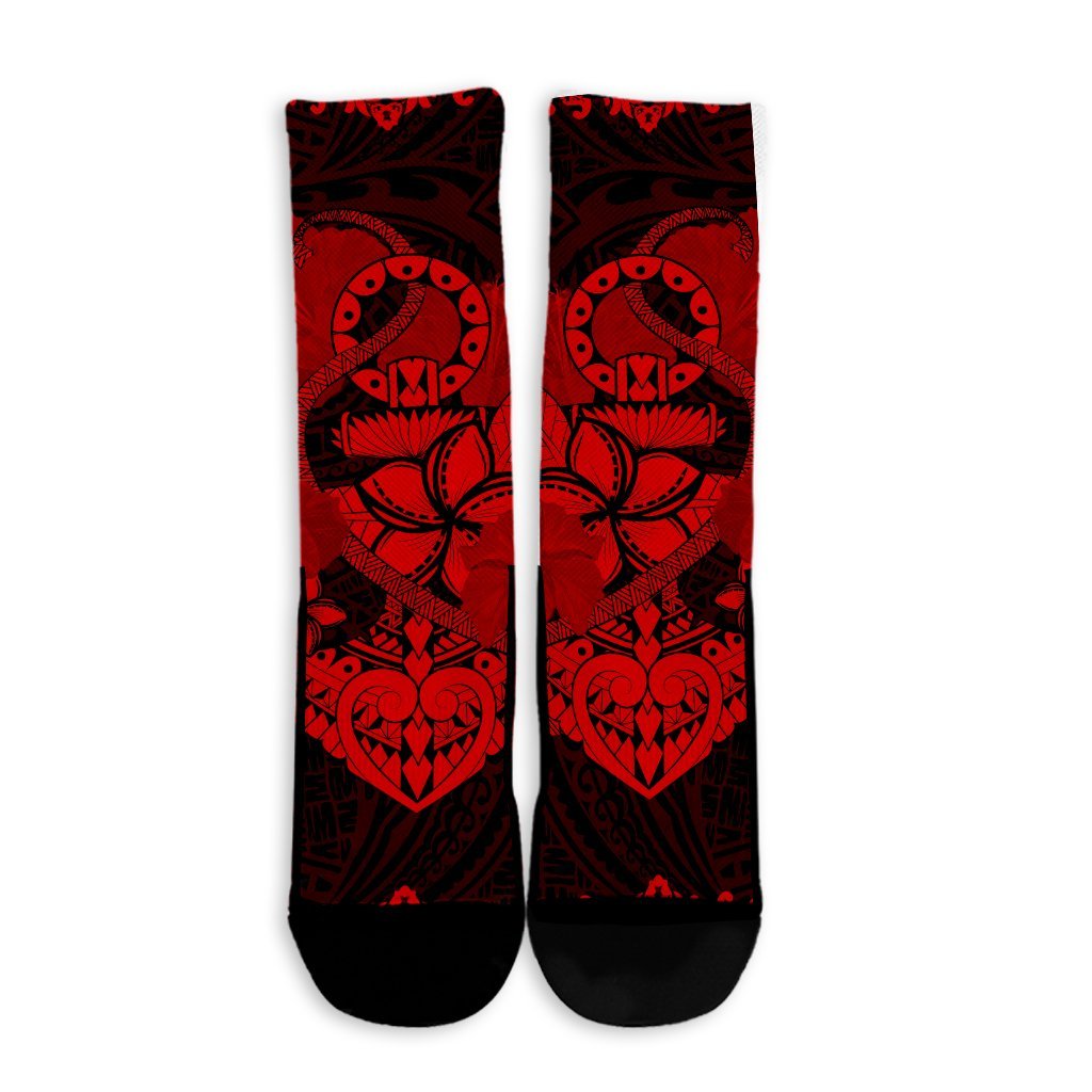 Hawaii Anchor Hibiscus Flower Vintage Crew Socks - AH - Red - Polynesian Pride