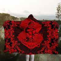 Hawaii Anchor Hibiscus Flower Vintage Hooded Blanket - AH - Red - Polynesian Pride