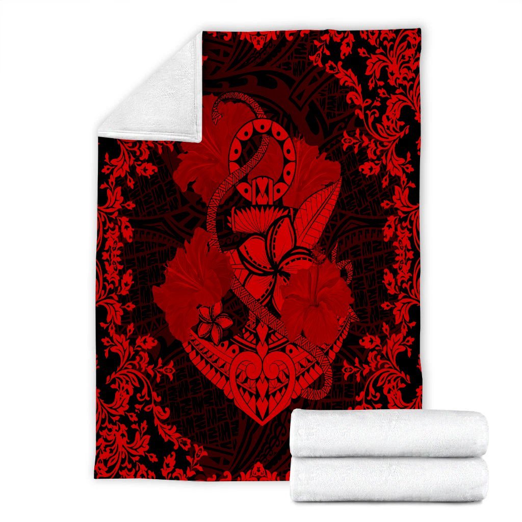 Hawaii Anchor Hibiscus Flower Vintage Premium Blankets - AH - Red - Polynesian Pride