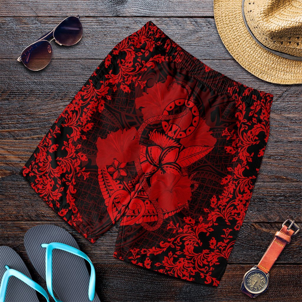 Hawaii Anchor Hibiscus Flower Vintage Men's Shorts - AH - Red Art - Polynesian Pride