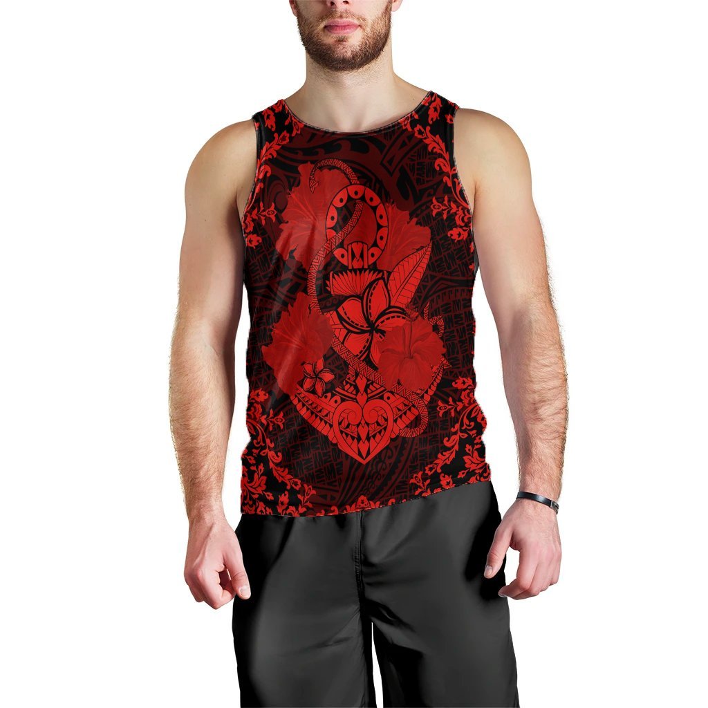 Hawaii Anchor Hibiscus Flower Vintage Tank Top - AH - Red Black - Polynesian Pride