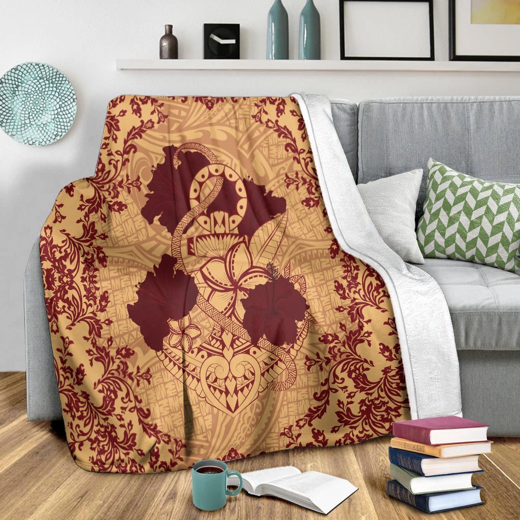 Hawaii Anchor Hibiscus Flower Vintage Premium Blankets - AH - Red Orange - Polynesian Pride