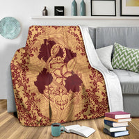 Hawaii Anchor Hibiscus Flower Vintage Premium Blankets - AH - Red Orange - Polynesian Pride
