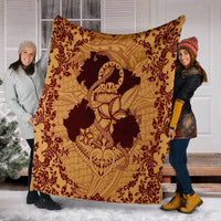 Hawaii Anchor Hibiscus Flower Vintage Premium Blankets - AH - Red Orange - Polynesian Pride