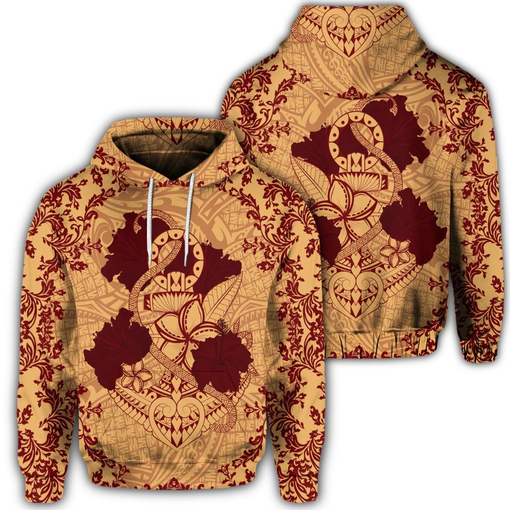 Hawaiian Anchor Hibiscus Flower Vintage Hoodie Red Orange Unisex Art - Polynesian Pride