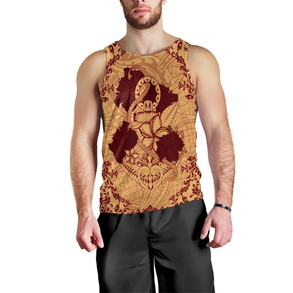 Hawaii Anchor Hibiscus Flower Vintage Tank Top - AH - Red Orange Black - Polynesian Pride