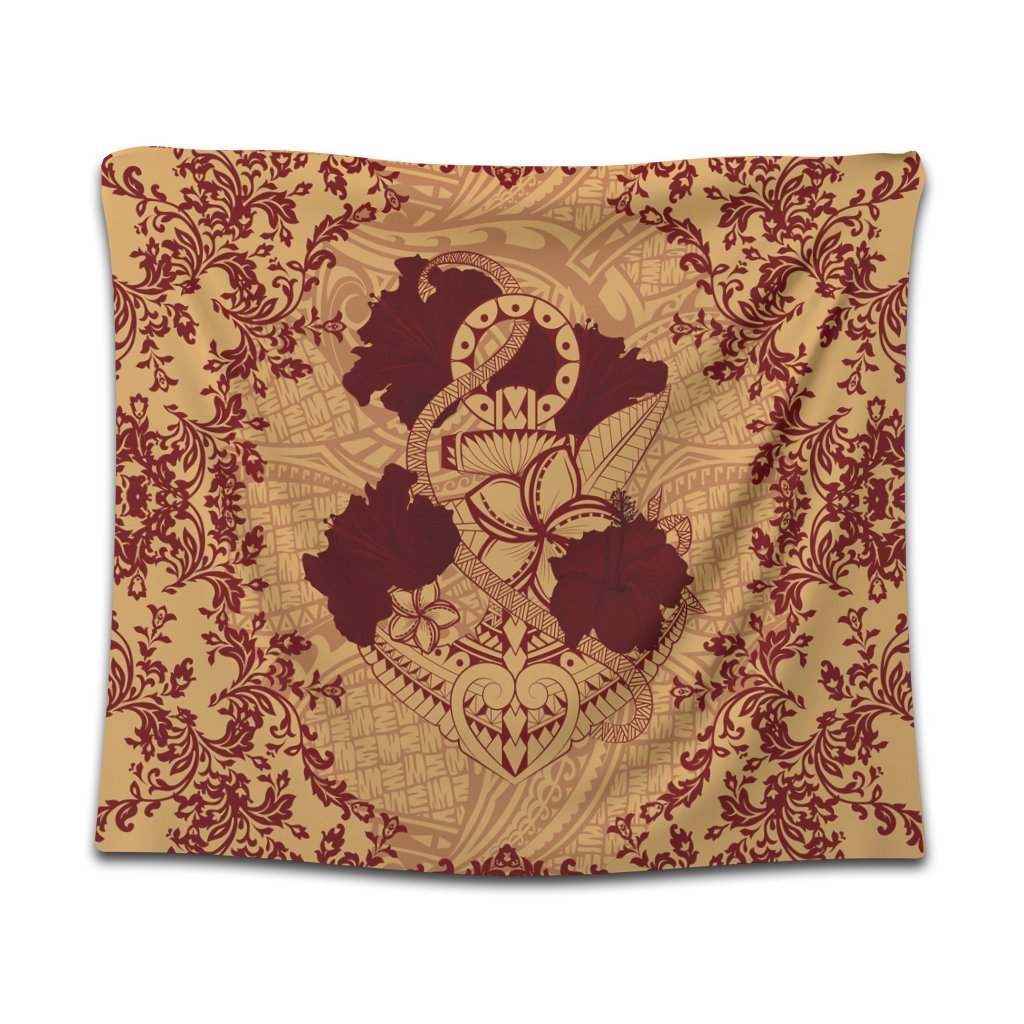 Hawaii Anchor Hibiscus Flower Vintage Tapestry - AH - Red Orange Wall Tapestry Black - Polynesian Pride
