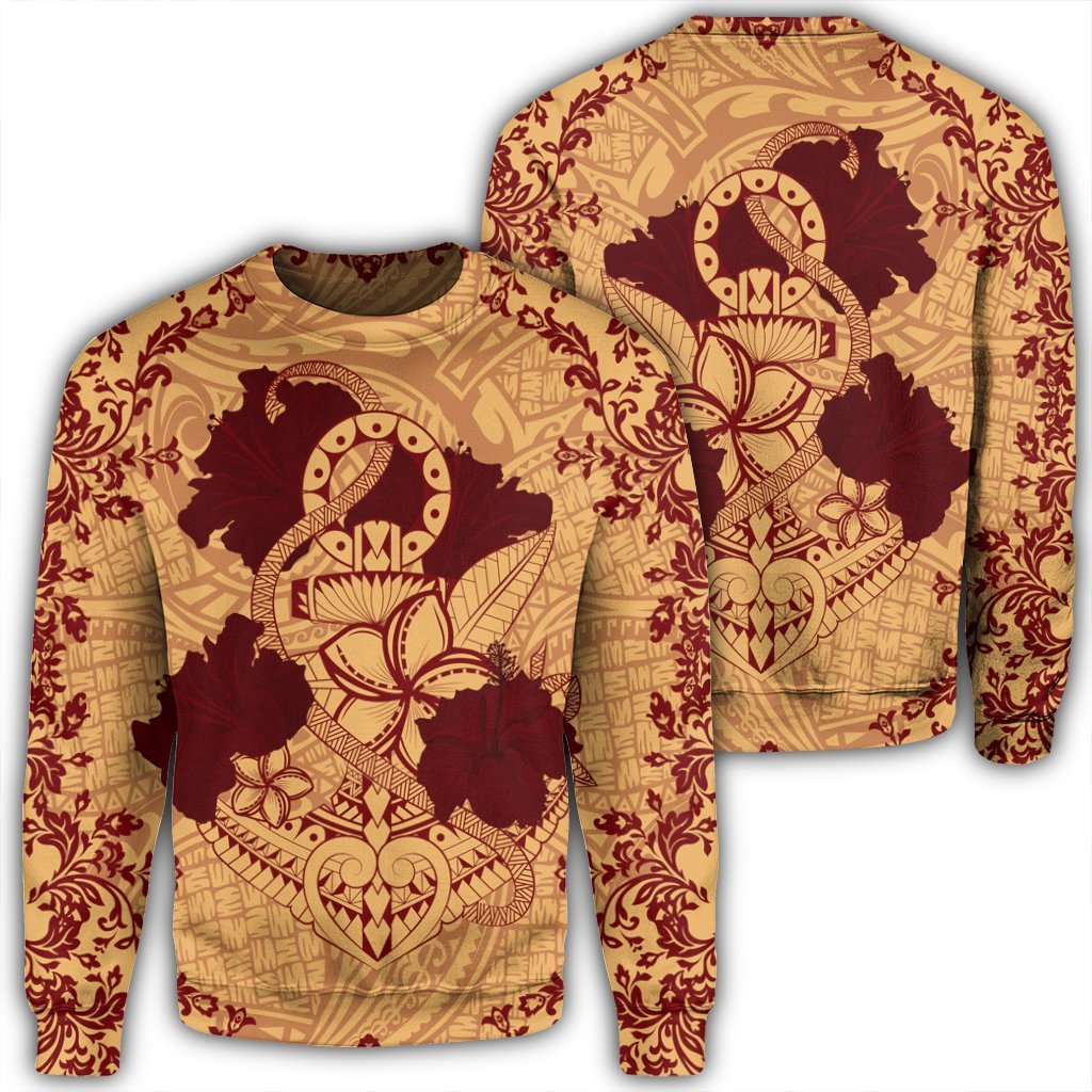 Hawaii Anchor Hibiscus Flower Vintage Sweatshirt - AH - Red Orange Unisex Black - Polynesian Pride